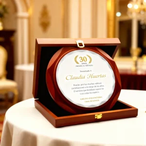 Placa de reconocimiento en madera redonda