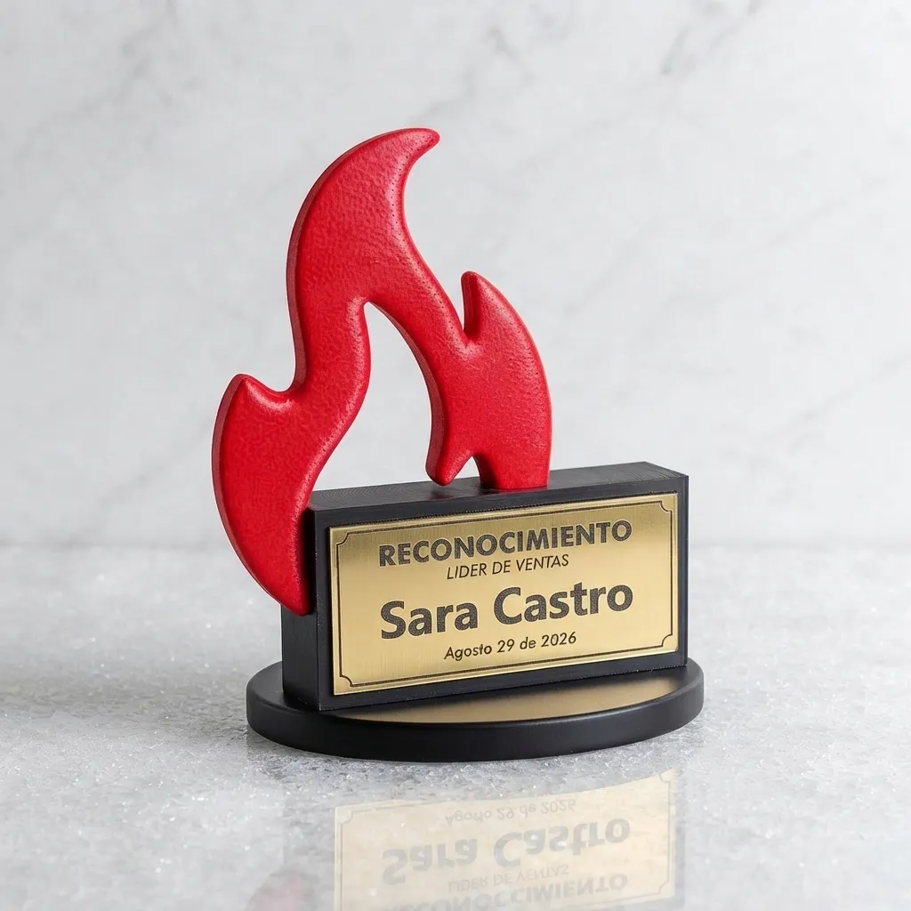 detalle-llama-trofeo-fuego-acabado-brillante