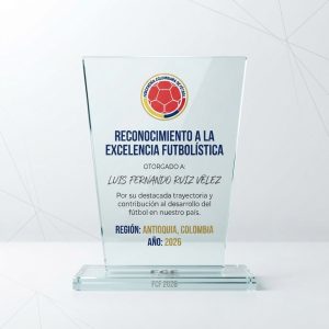 Placa de Reconocimiento Abanico en vidrio con logo a color