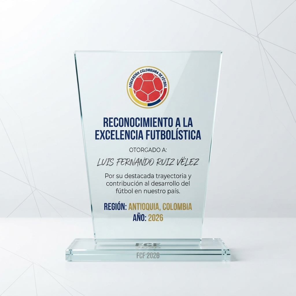 Placa de Reconocimiento Abanico en vidrio con logo a color