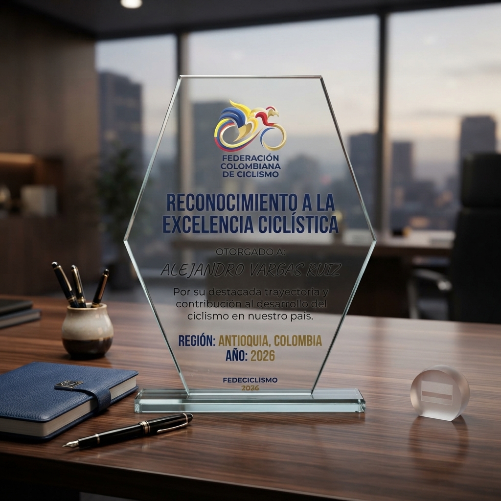 Placa de Reconocimiento Panal sobre escritorio de oficina