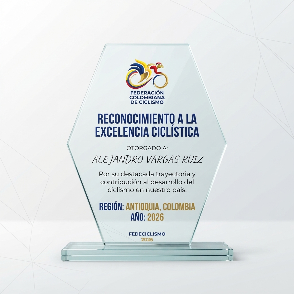 Placa de Reconocimiento Panal en vidrio hexagonal con logo a color