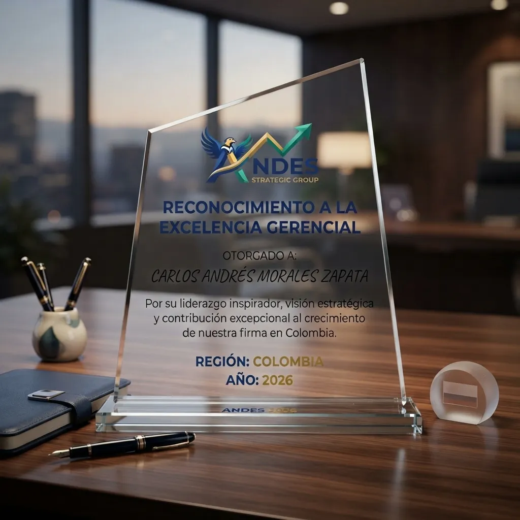 Placa de Reconocimiento Prisma Oblicuo en oficina corporativa
